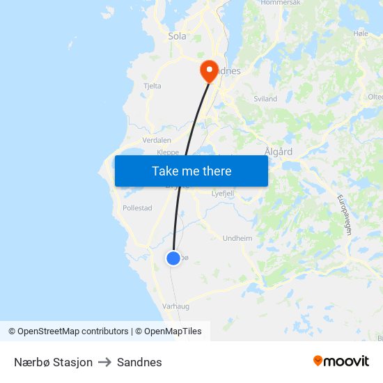 Nærbø Stasjon to Sandnes map