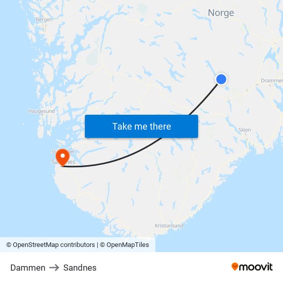 Dammen to Sandnes map