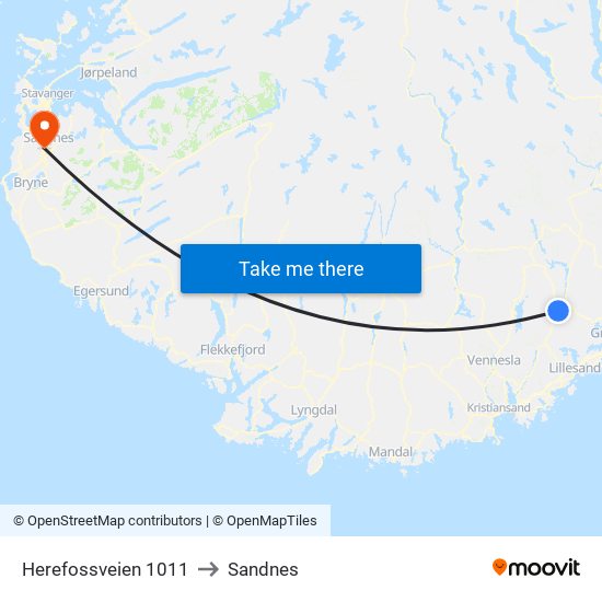 Herefossveien 1011 to Sandnes map