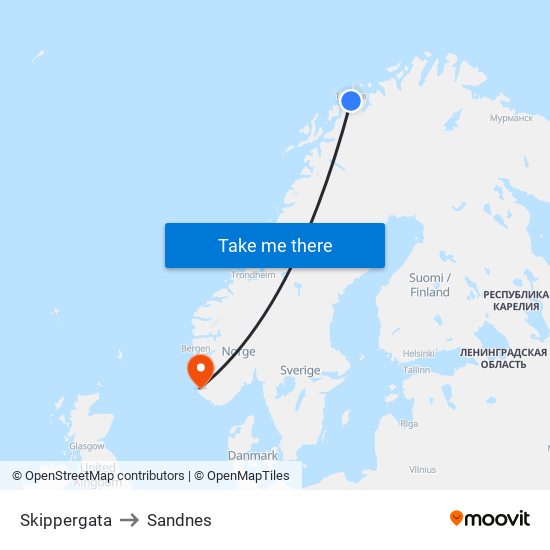 Skippergata to Sandnes map