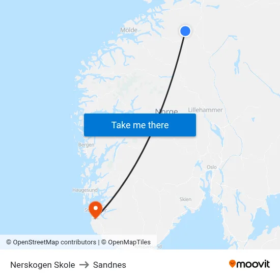 Nerskogen Skole to Sandnes map