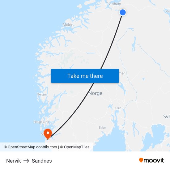 Nervik to Sandnes map