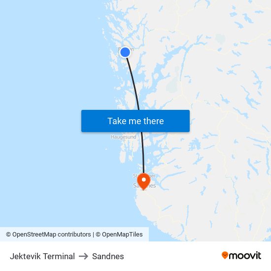 Jektevik Terminal to Sandnes map