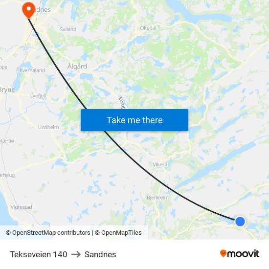 Tekseveien 140 to Sandnes map