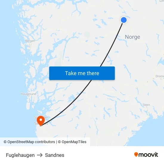 Fuglehaugen to Sandnes map