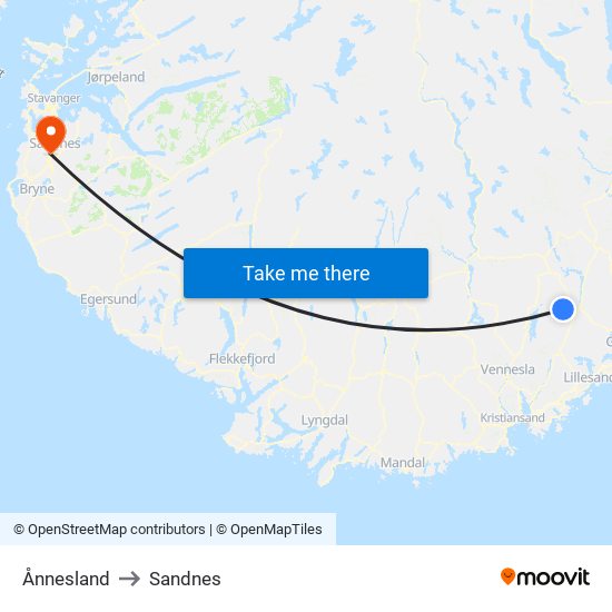 Ånnesland to Sandnes map