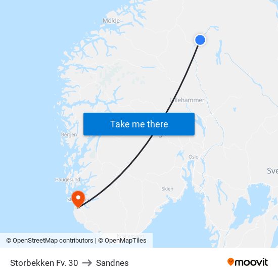 Storbekken Fv. 30 to Sandnes map