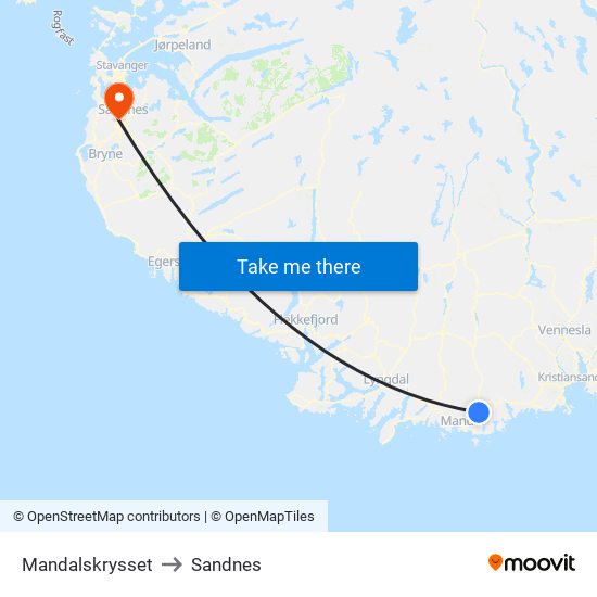 Mandalskrysset to Sandnes map