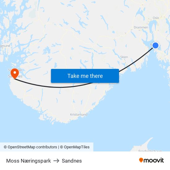 Moss Næringspark to Sandnes map