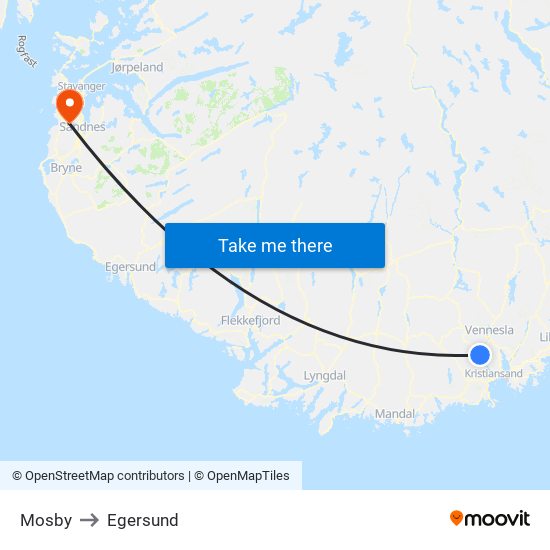 Mosby to Egersund map