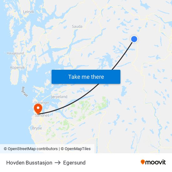 Hovden Busstasjon to Egersund map