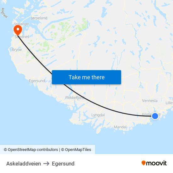 Askeladdveien to Egersund map