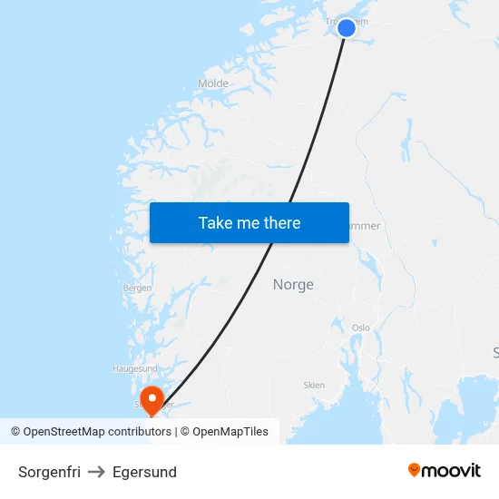 Sorgenfri to Egersund map
