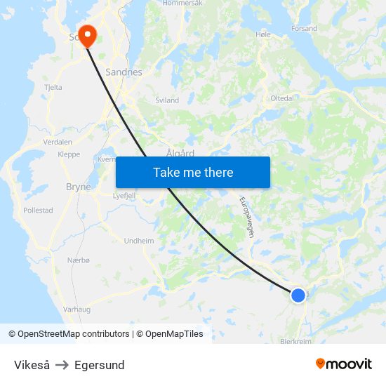 Vikeså to Egersund map