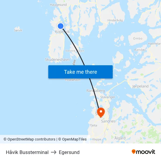 Håvik Bussterminal to Egersund map