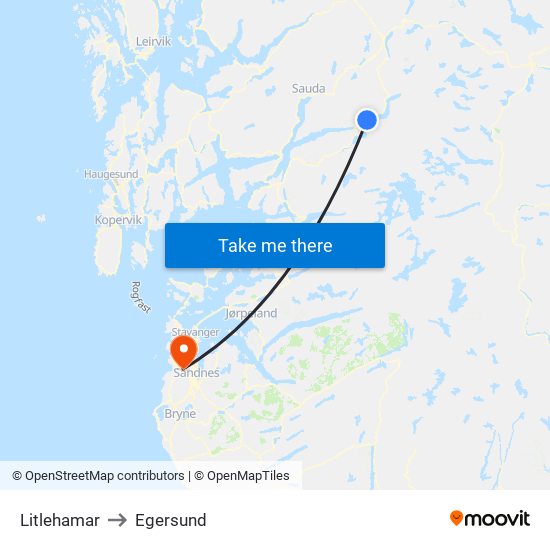 Litlehamar to Egersund map