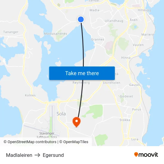 Madlaleiren to Egersund map