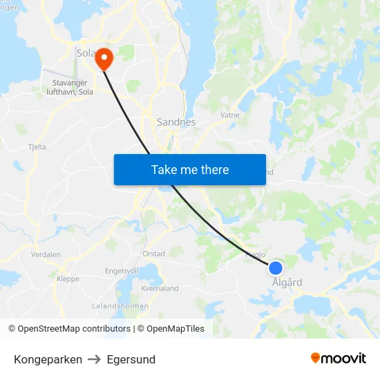Kongeparken to Egersund map