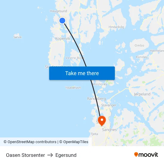 Oasen Storsenter to Egersund map