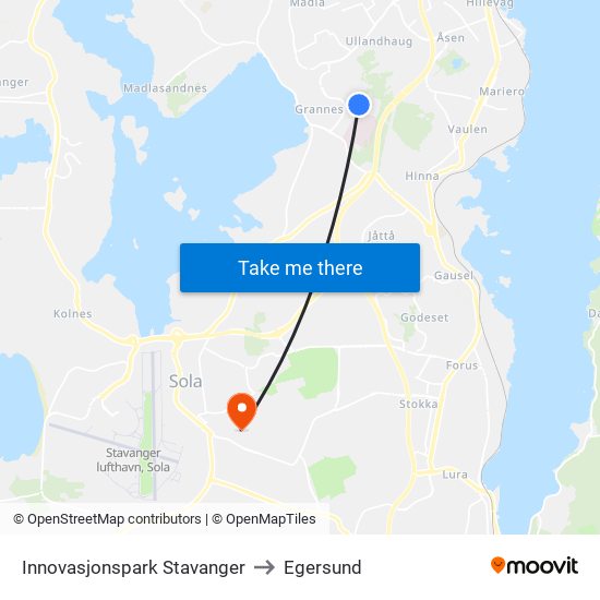 Innovasjonspark Stavanger to Egersund map