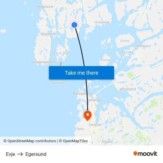 Evje to Egersund map