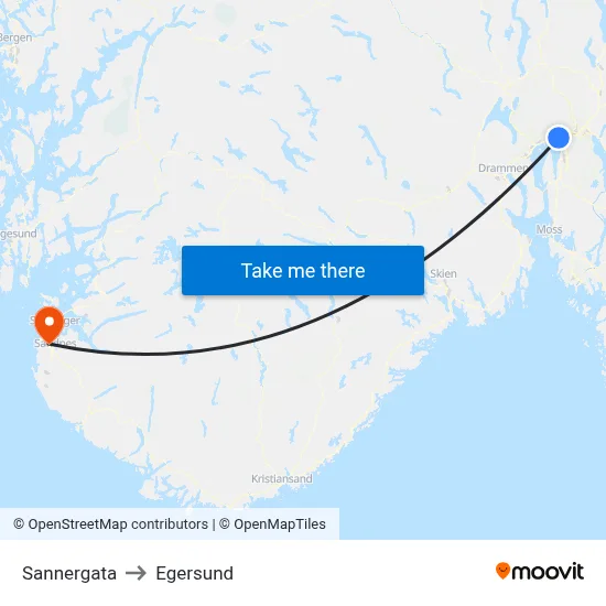 Sannergata to Egersund map