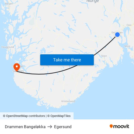 Drammen Bangeløkka to Egersund map