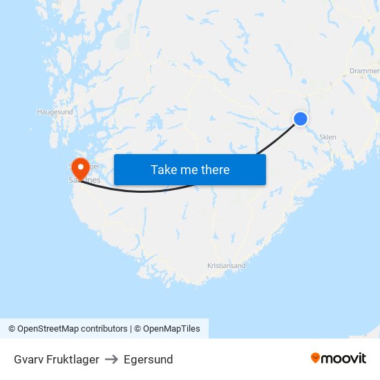 Gvarv Fruktlager to Egersund map