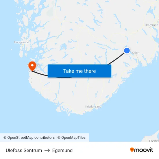 Ulefoss Sentrum to Egersund map