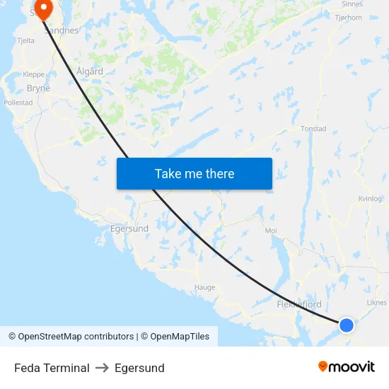 Feda Terminal to Egersund map