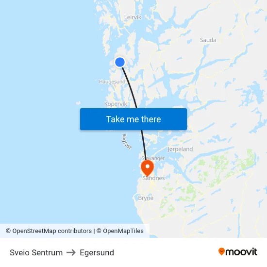 Sveio Sentrum to Egersund map