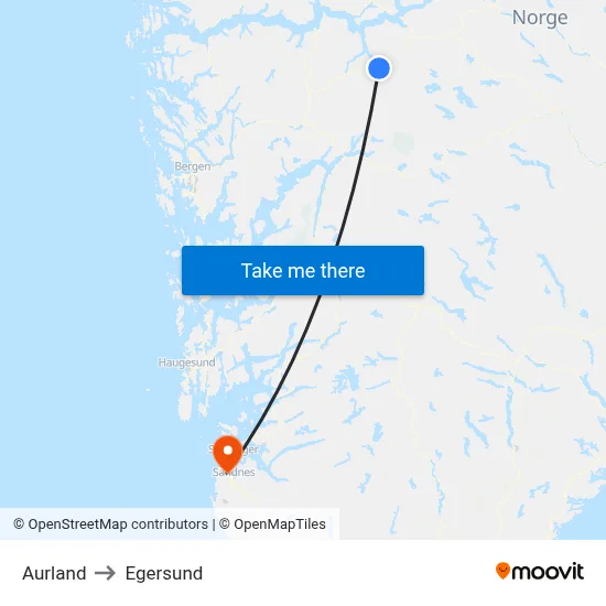 Aurland to Egersund map