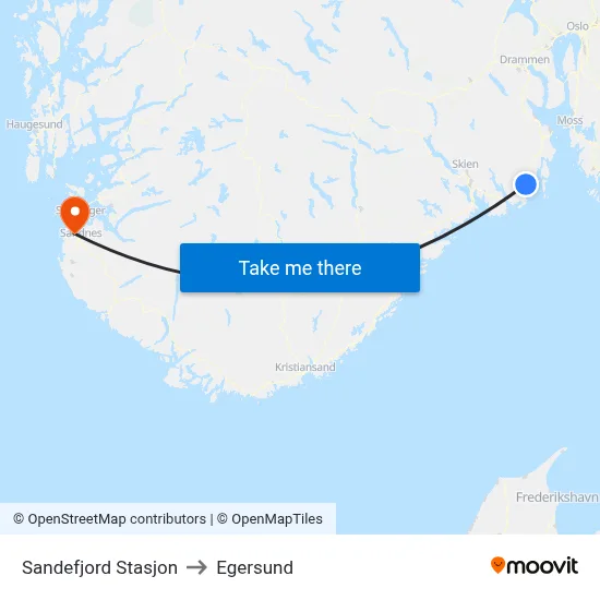 Sandefjord Stasjon to Egersund map