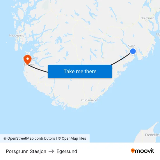 Porsgrunn Stasjon to Egersund map