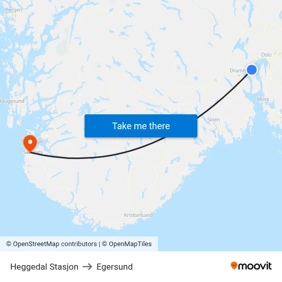 Heggedal Stasjon to Egersund map