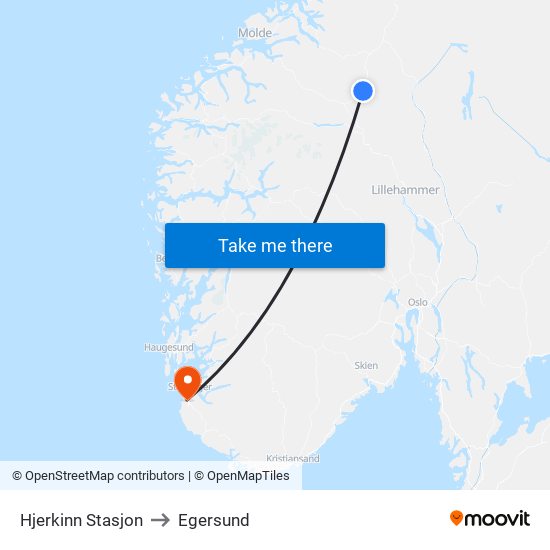 Hjerkinn Stasjon to Egersund map