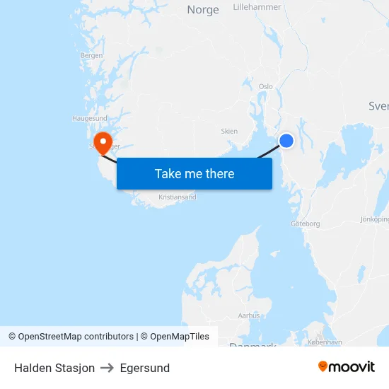 Halden Stasjon to Egersund map