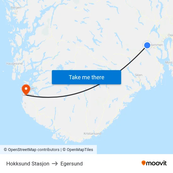 Hokksund Stasjon to Egersund map