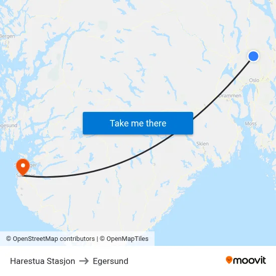 Harestua Stasjon to Egersund map