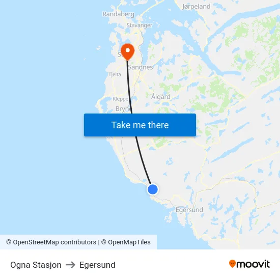 Ogna Stasjon to Egersund map