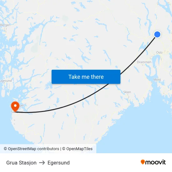 Grua Stasjon to Egersund map