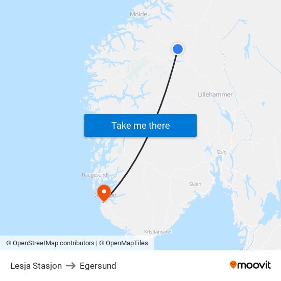 Lesja Stasjon to Egersund map