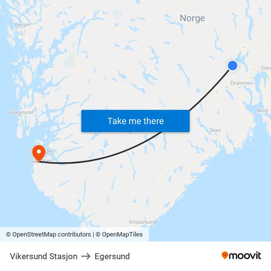 Vikersund Stasjon to Egersund map