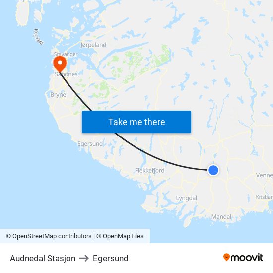 Audnedal Stasjon to Egersund map