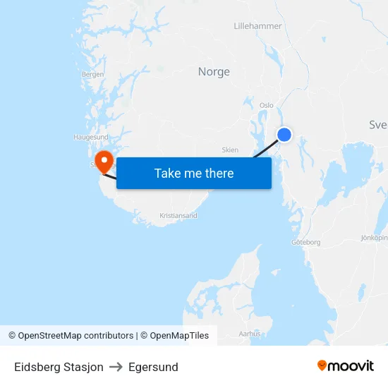 Eidsberg Stasjon to Egersund map