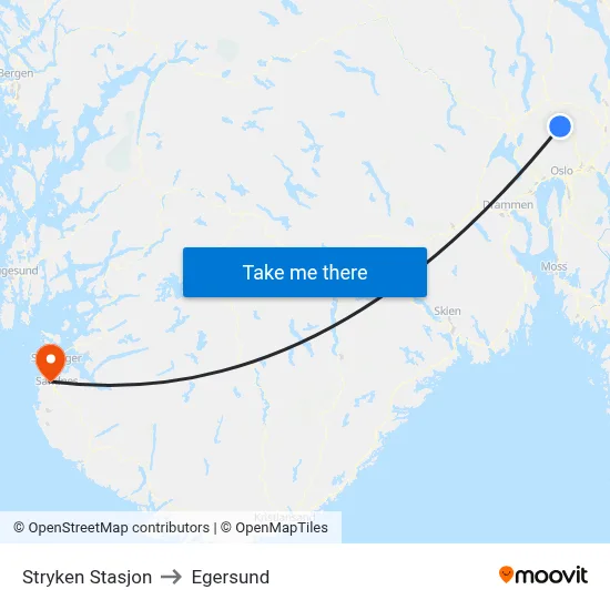 Stryken Stasjon to Egersund map