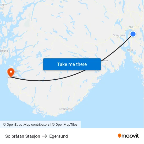 Solbråtan Stasjon to Egersund map