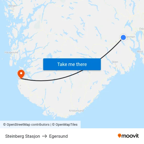 Steinberg Stasjon to Egersund map