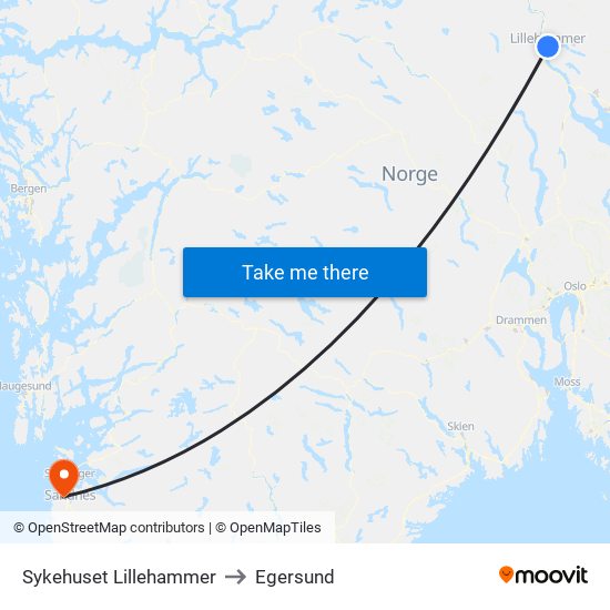 Sykehuset Lillehammer to Egersund map