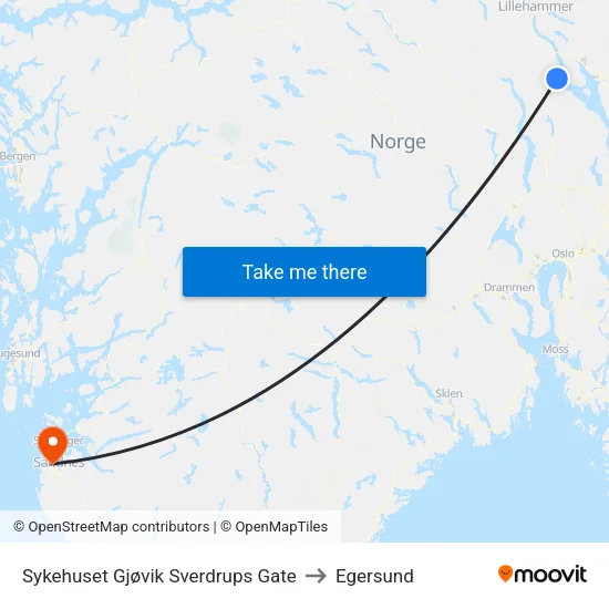 Sykehuset Gjøvik Sverdrups Gate to Egersund map